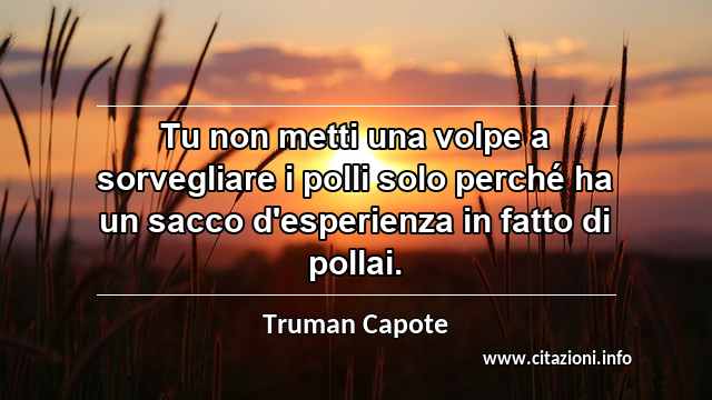 “Tu non metti una volpe a sorvegliare i polli solo perché ha un sacco d'esperienza in fatto di pollai.”