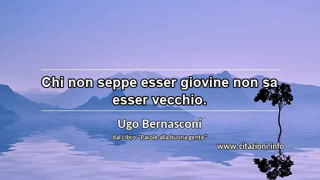 “Chi non seppe esser giovine non sa esser vecchio.”