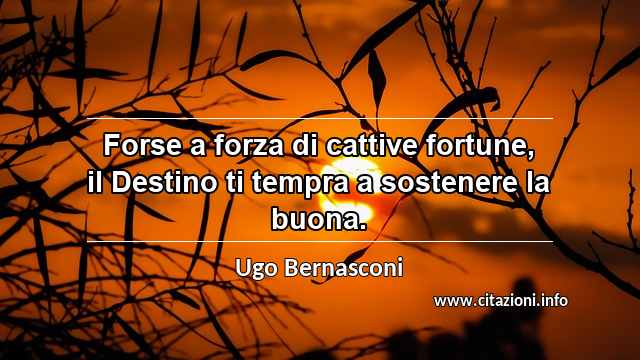 “Forse a forza di cattive fortune, il Destino ti tempra a sostenere la buona.”