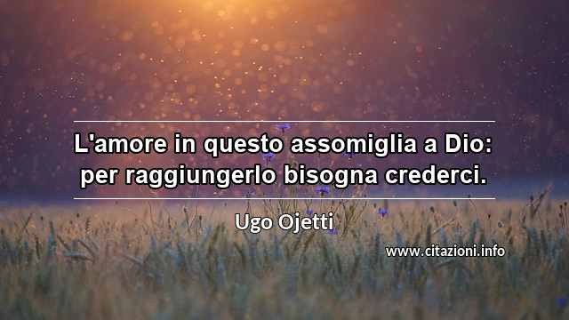 “L'amore in questo assomiglia a Dio: per raggiungerlo bisogna crederci.”