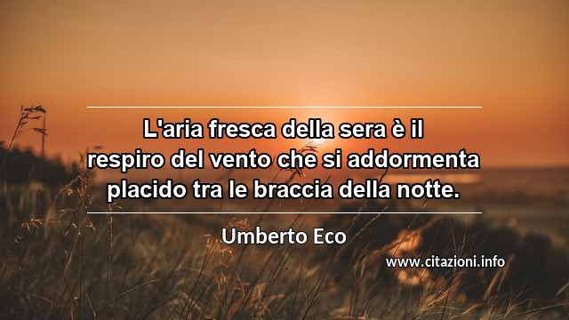 “L'aria fresca della sera è il respiro del vento che si addormenta placido tra le braccia della notte.”