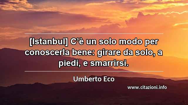 “[Istanbul] C’è un solo modo per conoscerla bene: girare da solo, a piedi, e smarrirsi.”