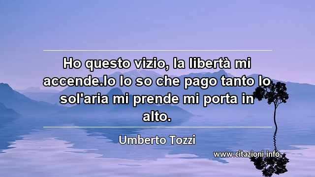 “Ho questo vizio, la libertà mi accende.Io lo so che pago tanto lo sol'aria mi prende mi porta in alto.”