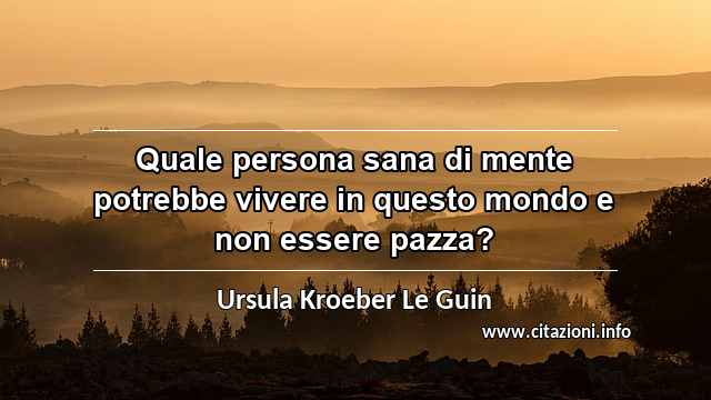 “Quale persona sana di mente potrebbe vivere in questo mondo e non essere pazza?”