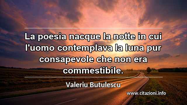 “La poesia nacque la notte in cui l'uomo contemplava la luna pur consapevole che non era commestibile.”