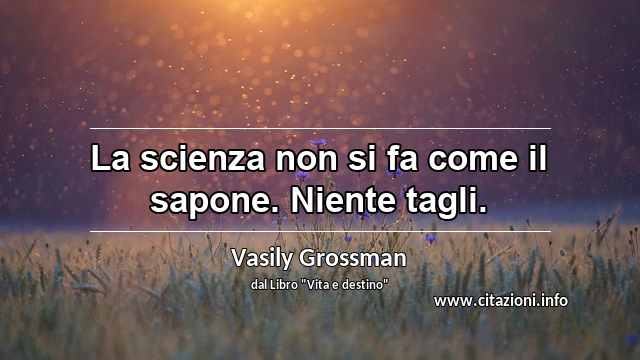“La scienza non si fa come il sapone. Niente tagli.”
