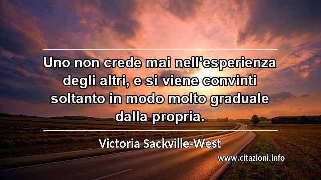 “Uno non crede mai nell'esperienza degli altri, e si viene convinti soltanto in modo molto graduale dalla propria.”
