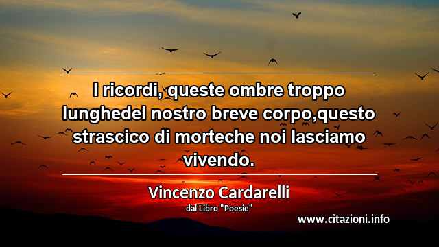 “I ricordi, queste ombre troppo lunghedel nostro breve corpo,questo strascico di morteche noi lasciamo vivendo.”