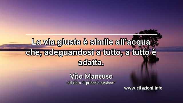 “La via giusta è simile all’acqua che, adeguandosi a tutto, a tutto è adatta.”