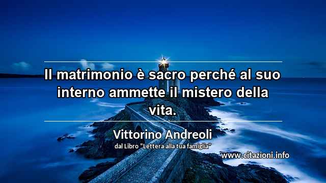 “Il matrimonio è sacro perché al suo interno ammette il mistero della vita.”