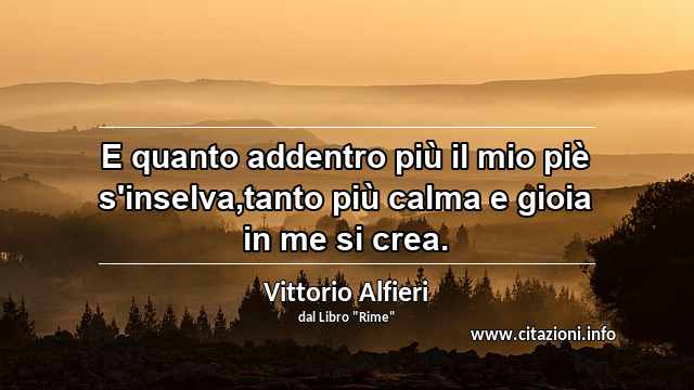 “E quanto addentro più il mio piè s'inselva,tanto più calma e gioia in me si crea.”