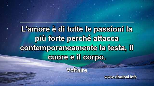 “L'amore è di tutte le passioni la più forte perché attacca contemporaneamente la testa, il cuore e il corpo.”