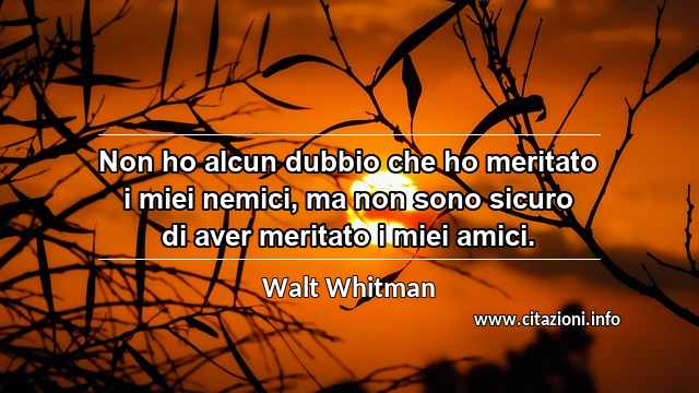 “Non ho alcun dubbio che ho meritato i miei nemici, ma non sono sicuro di aver meritato i miei amici.”