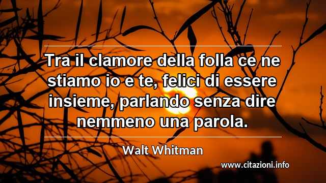 “Tra il clamore della folla ce ne stiamo io e te, felici di essere insieme, parlando senza dire nemmeno una parola.”