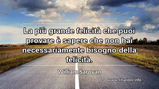 “La più grande felicità che puoi provare è sapere che non hai necessariamente bisogno della felicità.”