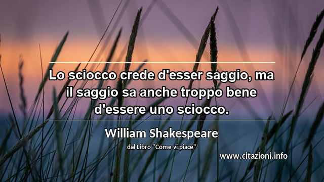 “Lo sciocco crede d'esser saggio, ma il saggio sa anche troppo bene d'essere uno sciocco.”