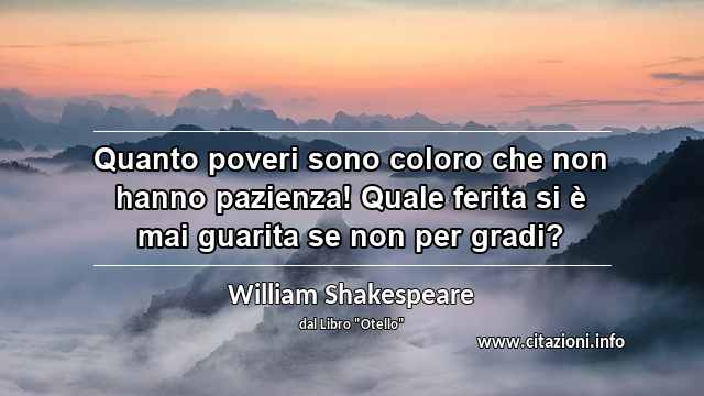 “Quanto poveri sono coloro che non hanno pazienza! Quale ferita si è mai guarita se non per gradi?”