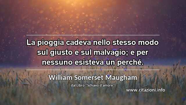 “La pioggia cadeva nello stesso modo sul giusto e sul malvagio; e per nessuno esisteva un perché.”