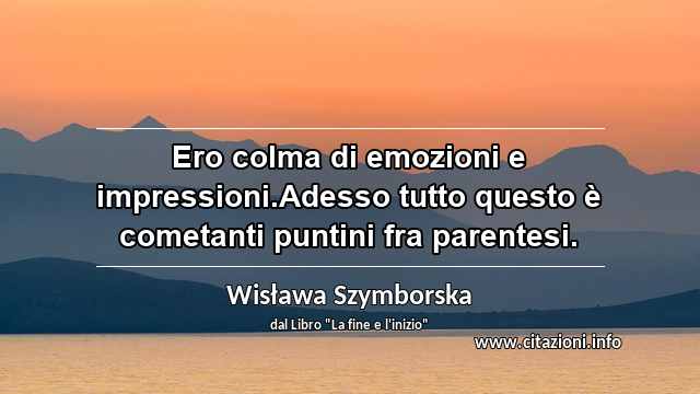 “Ero colma di emozioni e impressioni.Adesso tutto questo è cometanti puntini fra parentesi.”