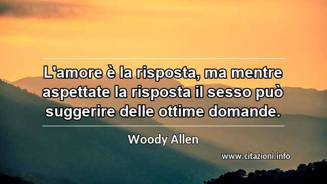 “L'amore è la risposta, ma mentre aspettate la risposta il sesso può suggerire delle ottime domande.”